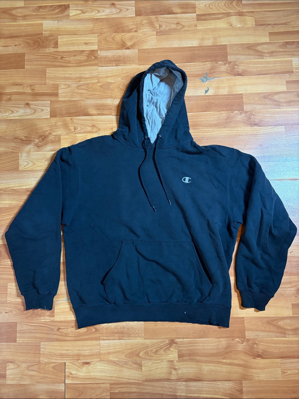 Champion Men's Black Hooded Sweatshirt with Grey Lined Hood